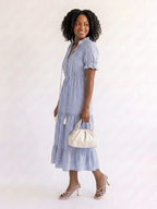 Dakota Striped Tiered Midi Dress – Short Sleeve V-Neck Sundress