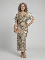 Coralie Abstract Print Midi Dress – Twist-Waist V-Neck Dress