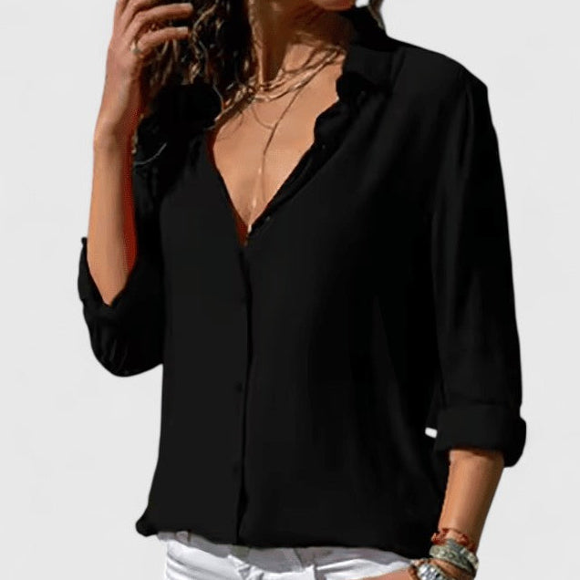 Women's Chiffon Blouse UK – Lightweight V-Neck Cardigan | The Odalys | Huna