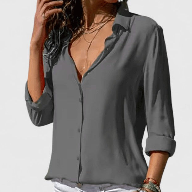 Women's Chiffon Blouse UK – Lightweight V-Neck Cardigan | The Odalys | Huna