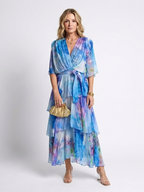 Calista Sheer Layered Maxi Dress – Tie-Waist V-Neck Summer Dress
