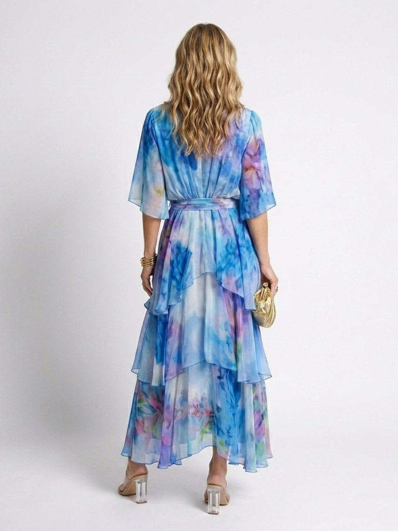 Calista Sheer Layered Maxi Dress – Tie-Waist V-Neck Summer Dress