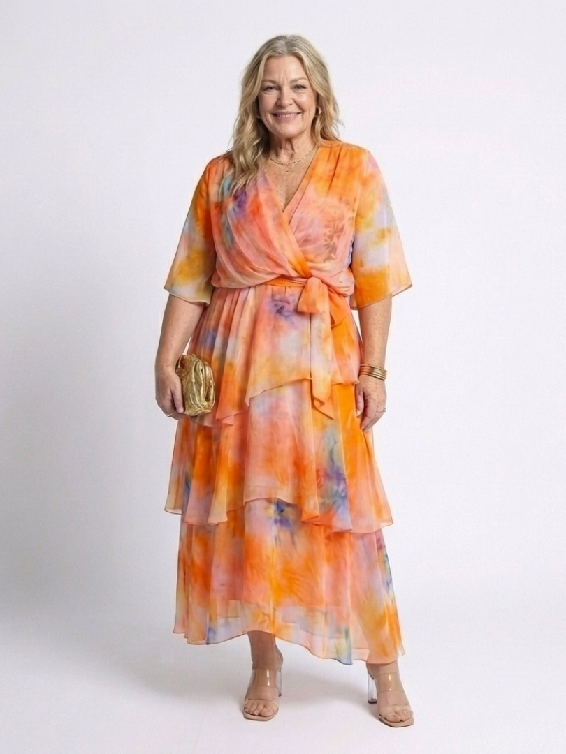 Calista Sheer Layered Maxi Dress – Tie-Waist V-Neck Summer Dress