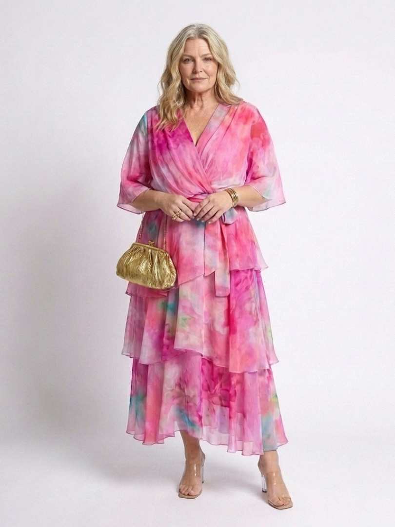 Calista Sheer Layered Maxi Dress – Tie-Waist V-Neck Summer Dress